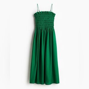 H&M Smocked-Bodice Strappy Green Dress